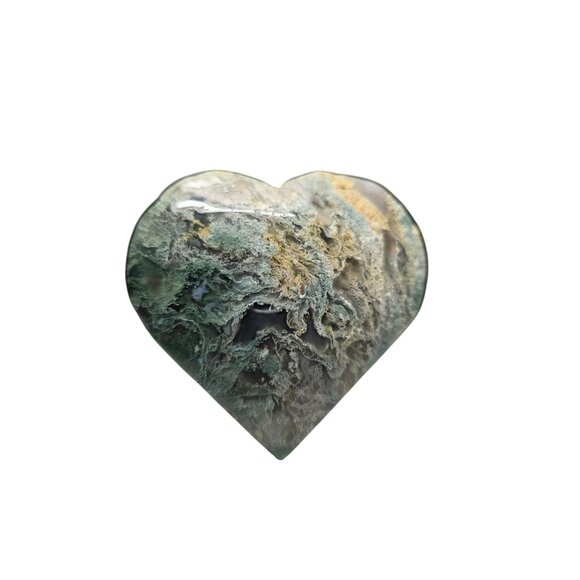 Green Moss Agate Stone Carved Heart Crystal - Picture 1 of 8